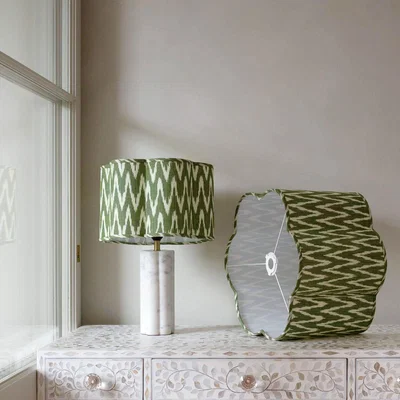 Graham & Green Graham and Green 12" Olive Green Ikat Flower Lamp Shade