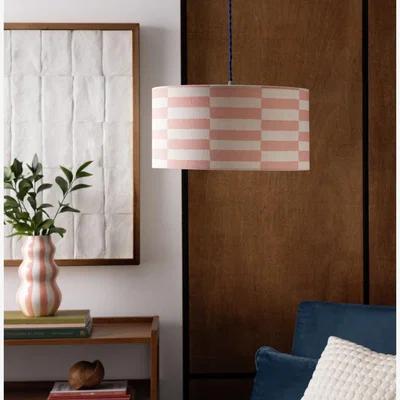 Habitat Habitat 18x35cm Checker Linen Drum Shade - Pink