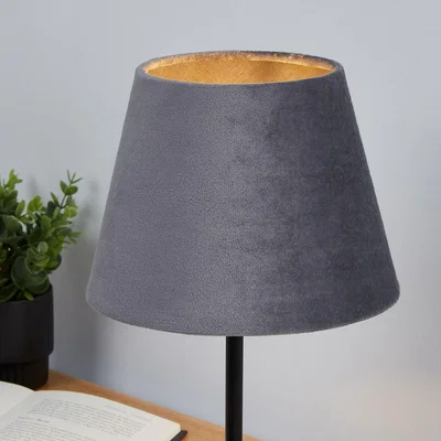 Homebase Velvet Drum Lamp Shade - 20cm - Charcoal