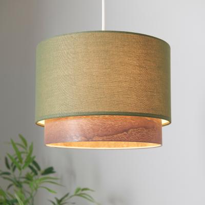 Homebase Trisha Linen & Wood Lamp Shade - Olive - 30cm