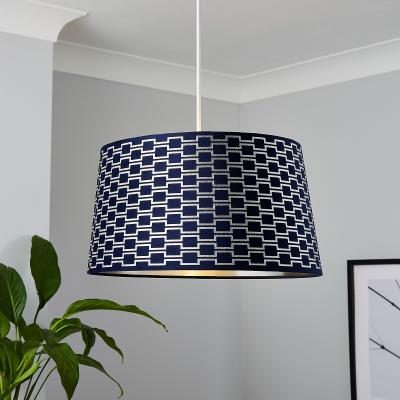 Homebase Mia Velvet 43cm Patterned Lamp Shade - Navy