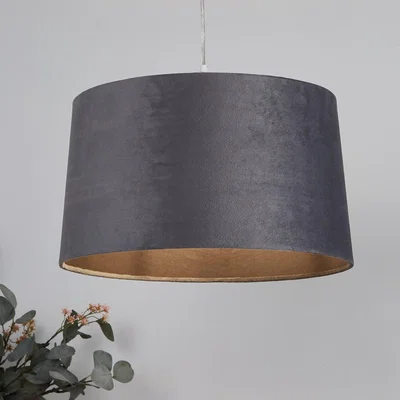 Homebase Velvet Drum Lamp Shade - 40cm - Charcoal