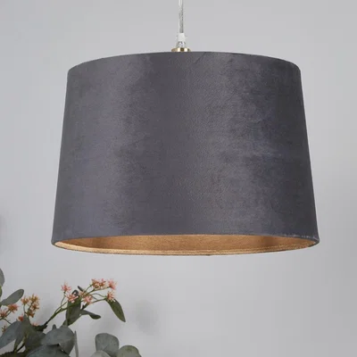Homebase Velvet Drum Lamp Shade - 30cm - Charcoal