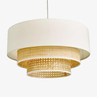John Lewis John Lewis Triple Layered Rattan Easy-to-Fit Ceiling Shade, Cream/Natural