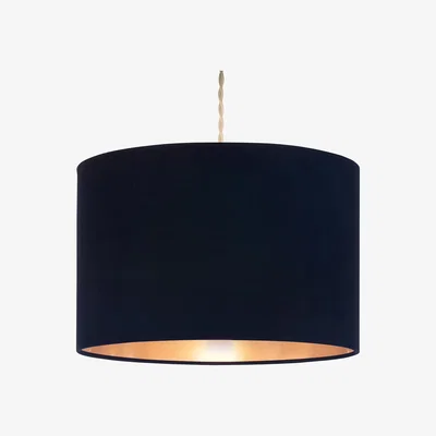 La Redoute Navy Velvet Lampshade with Copper Inner