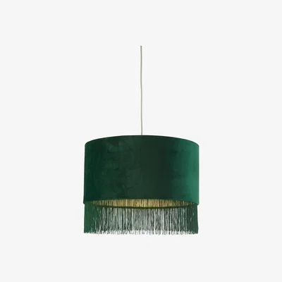 La Redoute 43cm Velvet Fringe Cylinder Lampshade Green