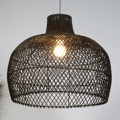 La Redoute 50cm Easy-Fit Bell Rattan Lampshade in Black