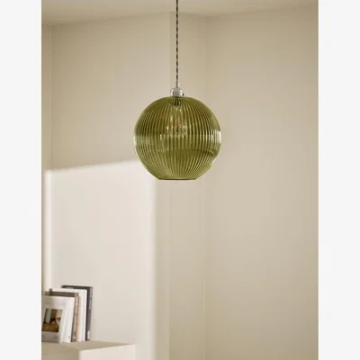 Marks & Spencer M&S Collection Ridged Glass Ceiling Lamp Shade - Pea Green, Pea Green,Smoke,Champagne