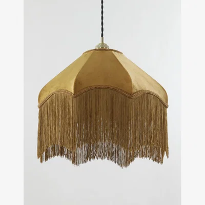 Marks & Spencer M&S Fringed Velvet Lamp Shade - Ochre, Ochre,Dark Green,Pink,Navy