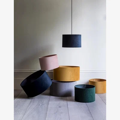 Marks & Spencer M&S Velvet Lamp Shade - Ivory, Ivory,Blush,Forest Green,Teal,Light Blue,Latte,Aubergine,Oxblood,Grey,Ochre,Navy