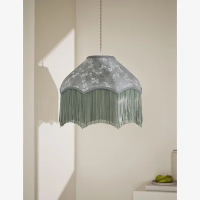 Marks & Spencer M&S Collection Velvet Cherry Blossom Fringed Lamp Shade - Sage, Sage