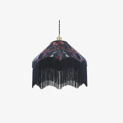 Marks & Spencer M&S Velvet Printed Fringed Ceiling Lamp Shade - Navy, Navy