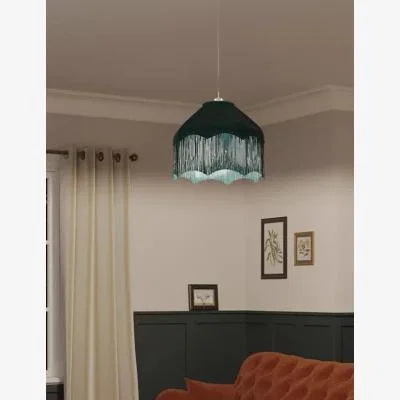 Marks & Spencer M&S Fringed Velvet Lamp Shade - Dark Green, Dark Green