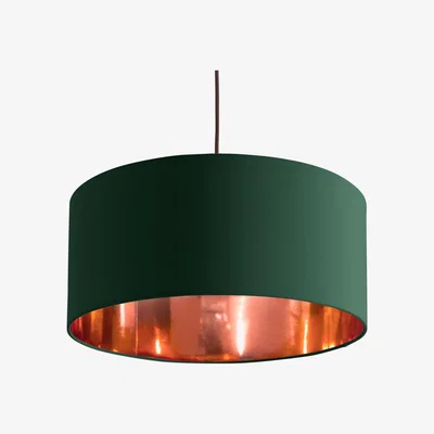 Made.com Oro Pendant Drum Lamp Shade, Green and Copper