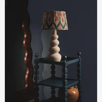 OKA OKA, Amisha Pleated Linen Lampshade 35cm - Slate Blue/Gold, Lampshade