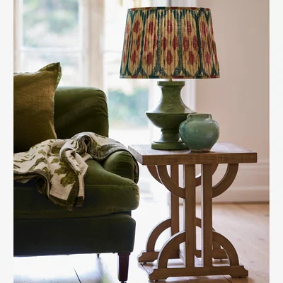 OKA OKA, Amisha Pleated Linen Lampshade 45cm - Slate Blue/Gold, Lampshade