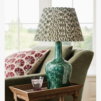 OKA OKA, Hirkani Pleated Linen Lampshade 35cm - Moss, Lampshade