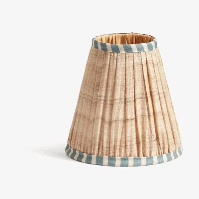 OKA OKA, Elgin Cone Lampshade - Natural/Teal, Lampshades, Silk, Striped