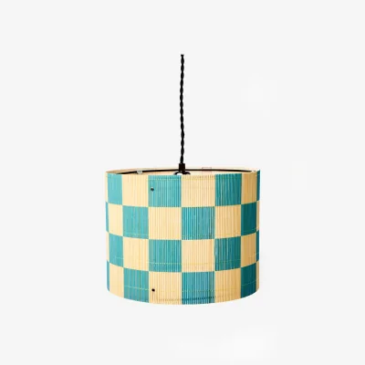 Oliver Bonas Ena Chequerboard Blue Bamboo Lamp Shade