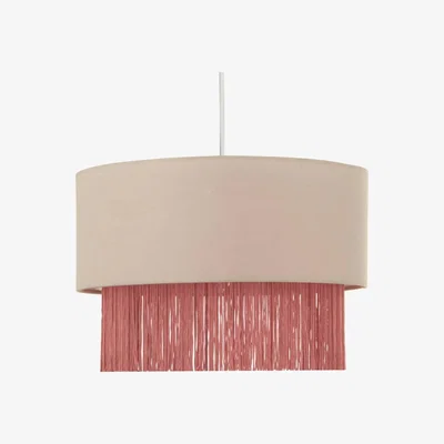 Pagazzi Natlia 30cm Natural Drum Shade with Pink Fringing