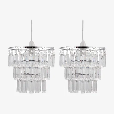 The Range Set Of 2 Scarlett Easy Fit Jewelled Pendant Shades - Clear Acrylic With Polished Chrome Plate Detail
