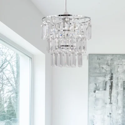 The Range Scarlett Easy Fit Jewelled Pendant Shade - Clear Acrylic With Polished Chrome Plate Detail