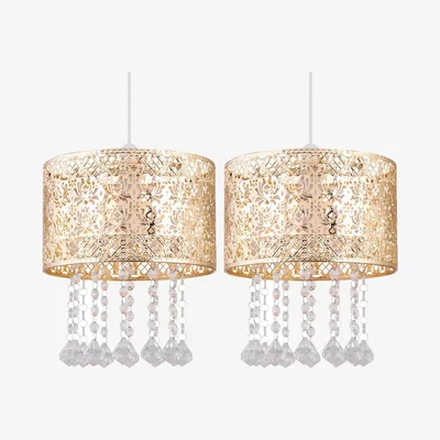 The Range Set Of 2 Seattle Easy Fit Jewelled Pendant Shades - Polished Gold Plate With Clear Acrylic Detail