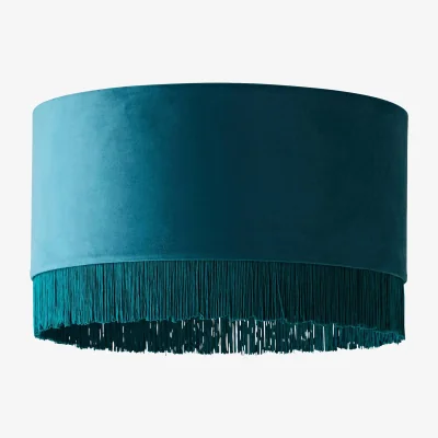 The Range Melody Velvet Squat Shade Fringe Trim Ceiling Pendant Lamp Shade - Berry / No - Teal / 0.66kg