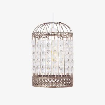 The Range Martil Easy Fit Jewelled Pendant Shade - Clear Acrylic With Antique Brass Plate Detail