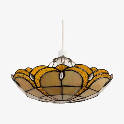 The Range Tiffany Style Amber Jewelled Glass Uplighter Design Ceiling Pendant Light Shade - Gold