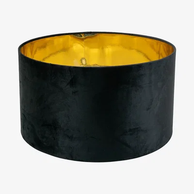 The Range Reni Large Black Velvet and Metallic Gold Ceiling Lamp Shade and Bulb - Black