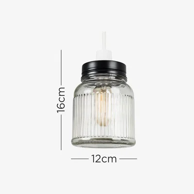 The Range Retro Style Clear Glass Ribbed Design Jar Ceiling Pendant Light Shade - Black