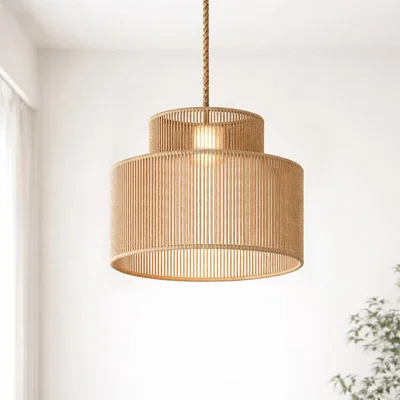The Range 35cm Double Layer Rattan Pendant Lampshade Natural Woven Ceiling Light Shade - Brown