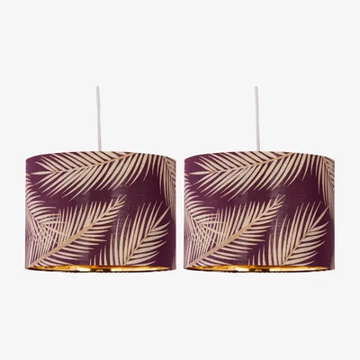 The Range Set Of 2 Leaf Easy Fit Fabric Pendant Shades - Burgundy
