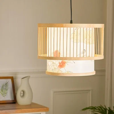 The Range Natural Wicker Hanging Pendant Celling Light With Bamboo Weaving Lampshade - Light Brown
