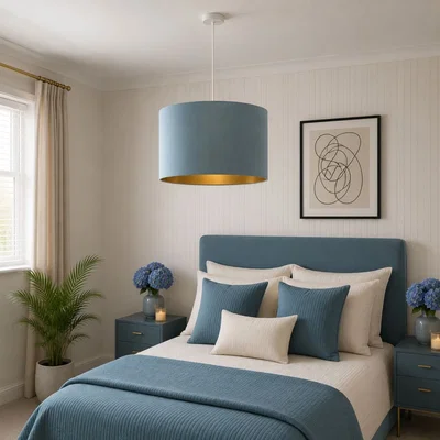 The Range CGC NILA Luxury Teal Velvet & Gold Inner Round Pendant Drum Lamp Shade - Teal