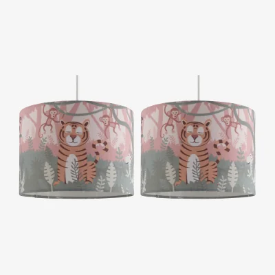 The Range Set Of 2 Safari Easy Fit Fabric Pendant Shades - Multicoloured Safari Digital Print