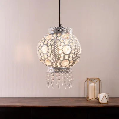 The Range Bazaar Moroccan Jewelled Ceiling Lamp Shade - Silver / 0.77kg