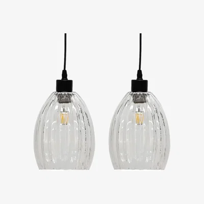 The Range Set Of 2 Birch Easy Fit Glass Pendant Shades - Clear Ribbed Glass