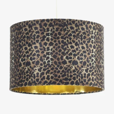The Range Leopard Easy Fit Fabric Pendant Shade - Leopard Print Velvet With Gold Inner Detail