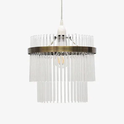 The Range Georgia Easy Fit Jewelled Pendant Shade - Clear Rod Glass With Antique Brass Plate Detail