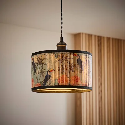 The Range Daintree Small Pastel Jungle Bamboo Drum Lamp Shade - Multicolour / 25cm / 0.29kg