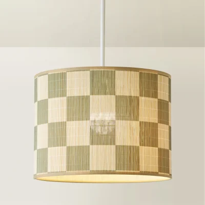The Range Lori Checkerboard Bamboo Drum Ceiling Lamp Shade - Green
