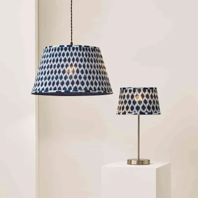 The Range Elijah Blue Ikat Pleated Fabric Tapered Lamp Shade - Small Blue / Yes - Blue