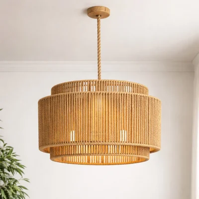 The Range 30cm Double Tier Rattan Pendant Lampshade Natural Woven Ceiling Light Shade - Brown
