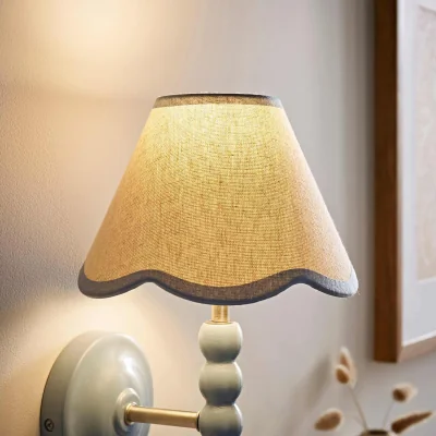 The Range Florie Natural Linen Tapered Scalloped Pastel Trim Mini Lamp Shade - Linen / No - Powder Blue