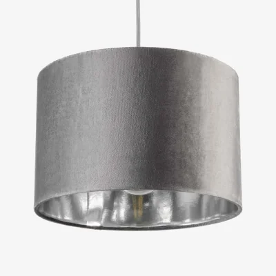 The Range CGC NILA Luxury Grey Velvet Drum Lamp Shade with Silver Inner. - Grey Velvet & Silver