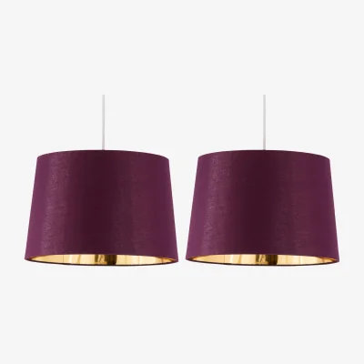 The Range First Choice Lighting Set Of 2 Zoey Easy Fit Fabric Pendant Shades - Burgundy Cotton With Gold Inner Detail