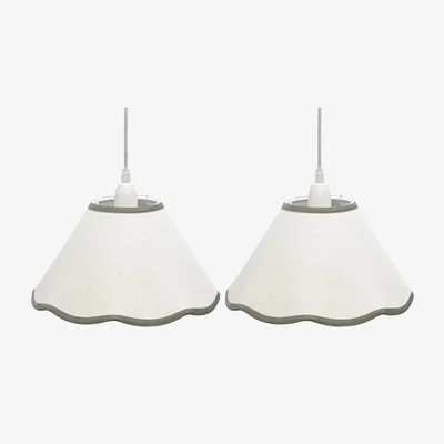 The Range Set Of 2 Libby Natural Linen Sage Green Trim 27cm Pendant Lamp Shade - White