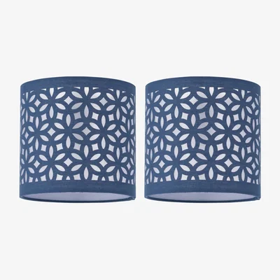 The Range Set Of 2 Laser Fabric Shades - Navy Blue Cut Out Cotton
